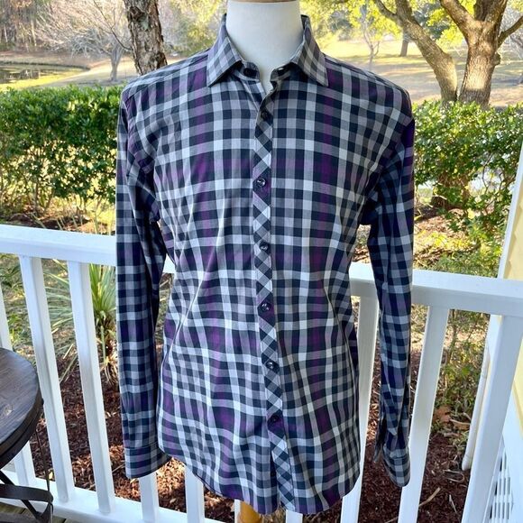 Jared Lang Plaid Long Sleeve Cotton Shirt. Size Large. - Picture 2 of 9